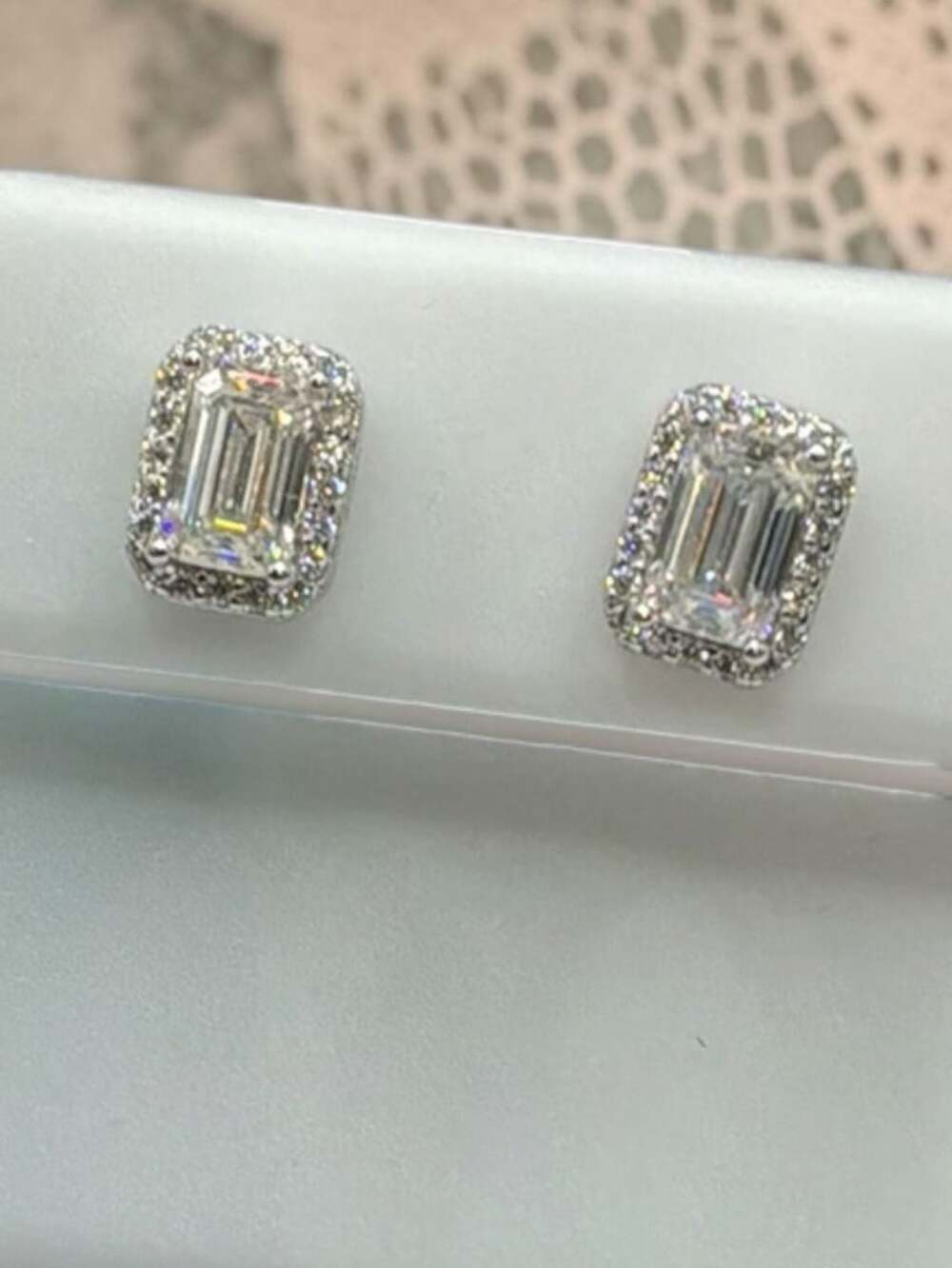 Sterling Silver 1.80 CTW Emerald-Cut Moissanite Halo Stud Earrings